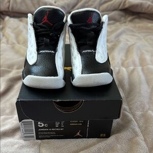 Jordan 13 Retro Kids Shoes Black and White